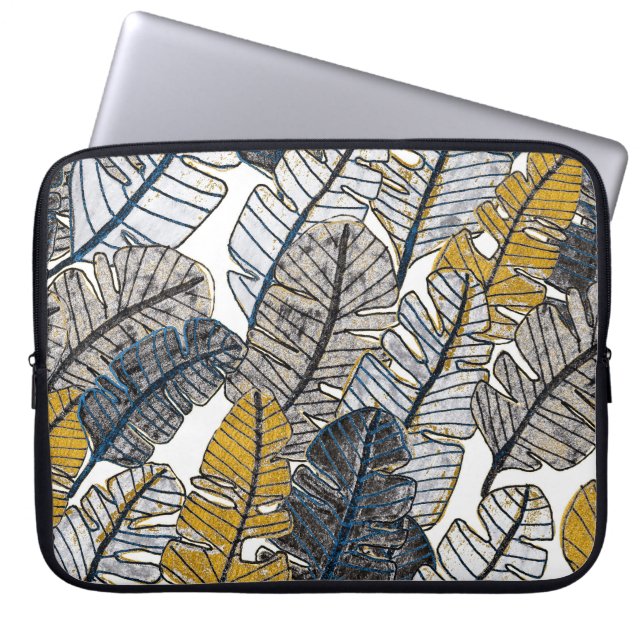 Hand getrokken: tropische bladeren laptop sleeve (Voorkant)