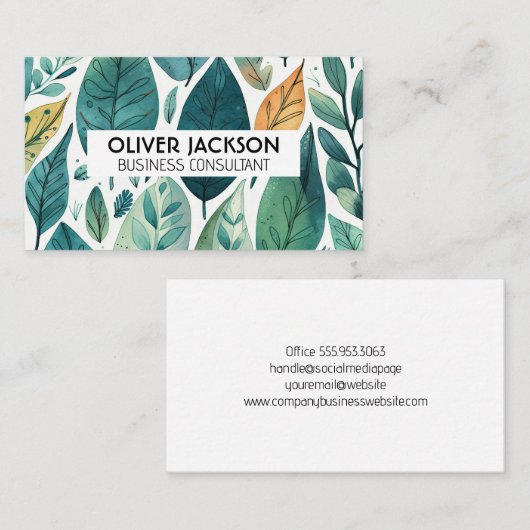 Hand getrokken tropische bladeren patroon visitekaartje (Voorkant / Achterkant)