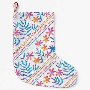 Hand getrokken tropische bloemen, bladeren patroon kleine kerstsok
