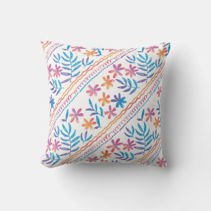 Hand getrokken tropische bloemen, bladeren patroon kussen