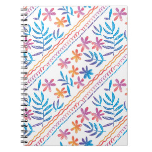 Hand getrokken tropische bloemen, bladeren patroon notitieboek