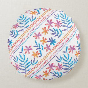 Hand getrokken tropische bloemen, bladeren patroon rond kussen