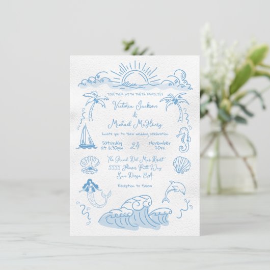 Hand getrokken tropische kustbestemming kaart (Staand voorkant)