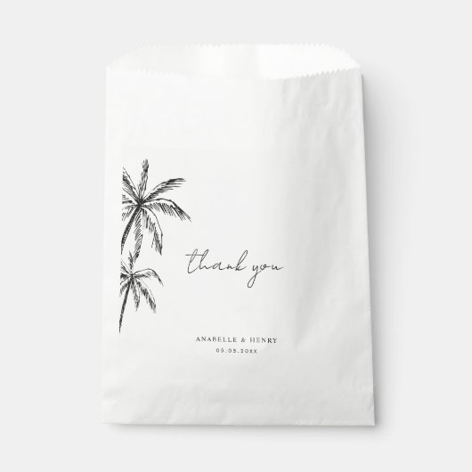 Hand getrokken tropische palmbomen bestemming brui bedankzakje (Voorkant)