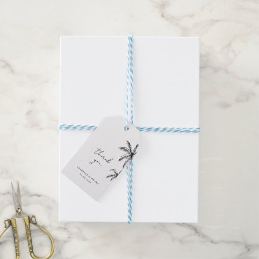 Hand getrokken tropische palmbomen bestemming brui cadeaulabel (Met Touw)