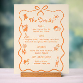 Hand getrokken Tropische Wedding Bar Drink Menu Acryl Bord
