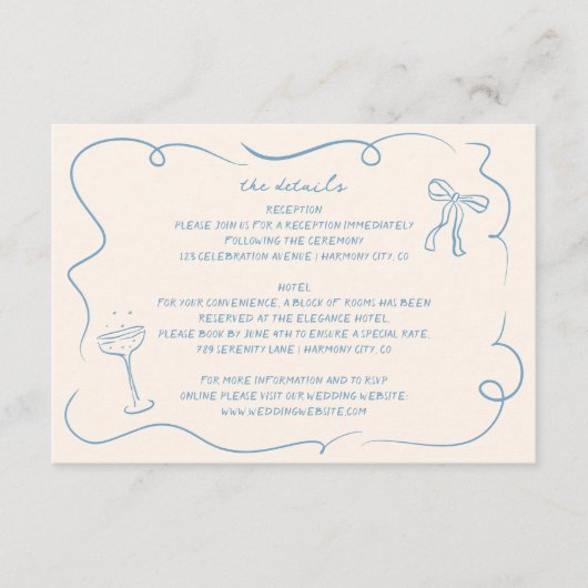  Hand Getrokken Trouwdetails Kaart (Voorkant)