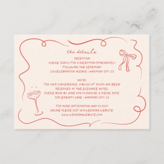  Hand Getrokken Trouwdetails Kaart (Voorkant)