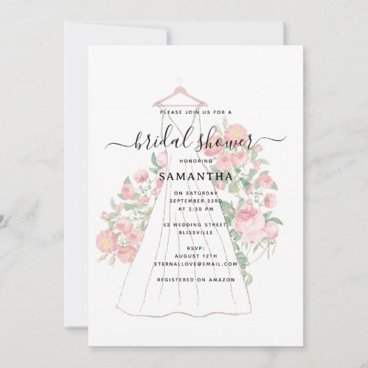 Hand getrokken trouwjurk Floral Vrijgezellenfeest Kaart (Voorkant)