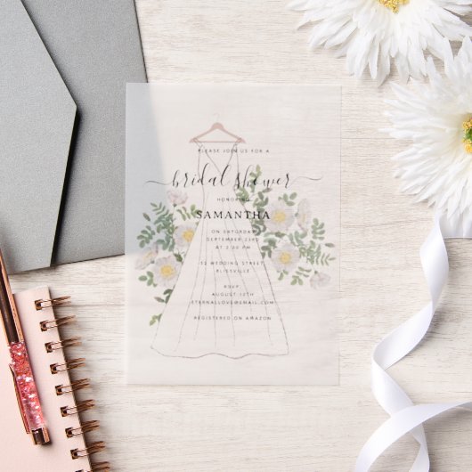 Hand getrokken trouwjurk Floral Vrijgezellenfeest Vellum Uitnodigingen (Huwelijk)