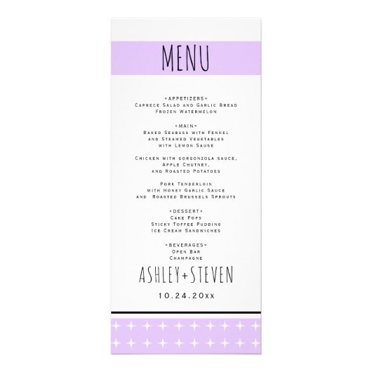 Hand getrokken typografie lavendel bruiloft menuka reclamekaart (Voorkant)