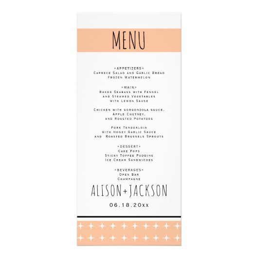 Hand getrokken typografie perzik bruiloft menukaar reclamekaart (Voorkant)