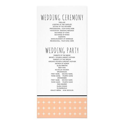 Hand getrokken typografie perzik bruiloft programm reclamekaart (Achterkant)