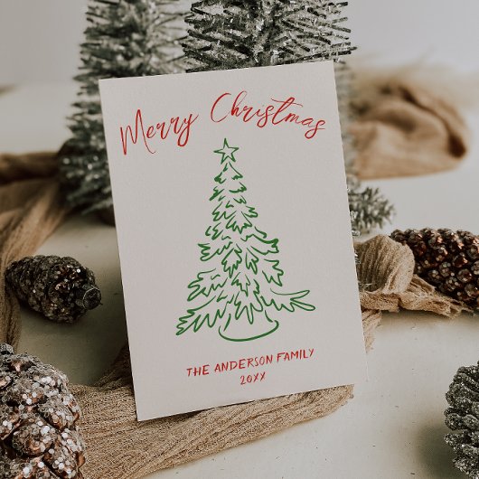  Hand Getrokken Unieke Boom Foto Kerst Feestdagenkaart