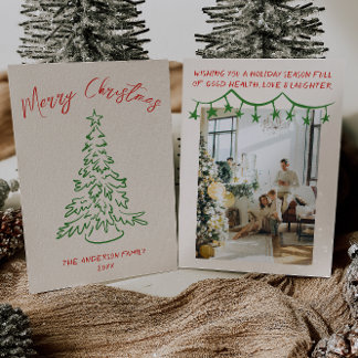  Hand Getrokken Unieke Boom Foto Kerst Feestdagenkaart