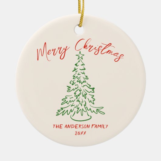  Hand Getrokken Unieke Boom Foto Kerst Keramisch Ornament (Voorkant)