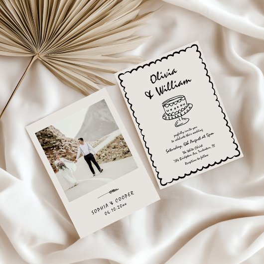 Hand getrokken unieke retro foto bruiloft kaart