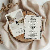 Hand getrokken unieke retro foto bruiloft kaart