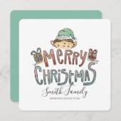 Hand getrokken vakantie kerst elf feestdagenkaart (Voorkant / Achterkant)