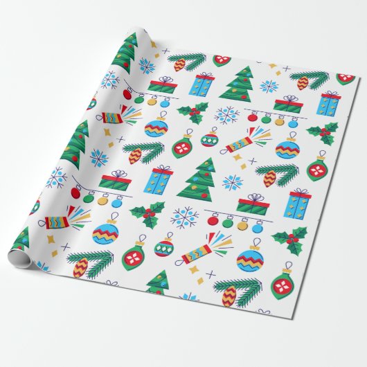 Hand getrokken Vector Art Christmas Elements Cadeaupapier (Uitgerold)