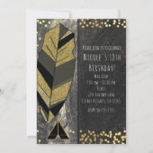 Hand getrokken veren & tipi goud zwart uitnodiging (Voorkant)