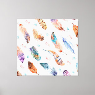 Hand getrokken veren: witte achtergrond patroon canvas afdruk