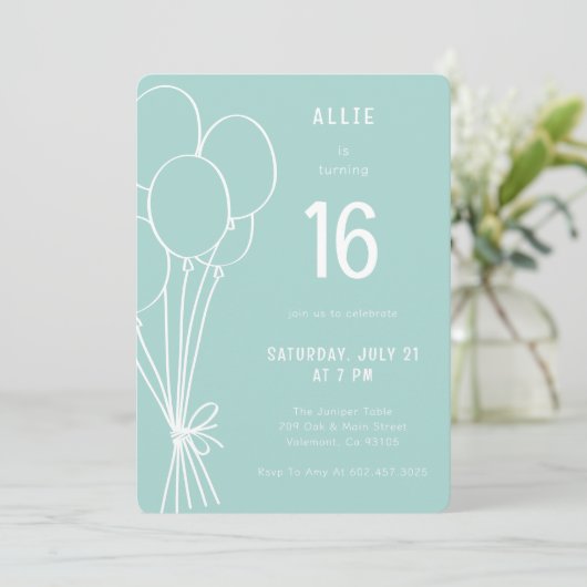 Hand getrokken verjaardag ballon elke leeftijd Aqu Kaart (Staand voorkant)