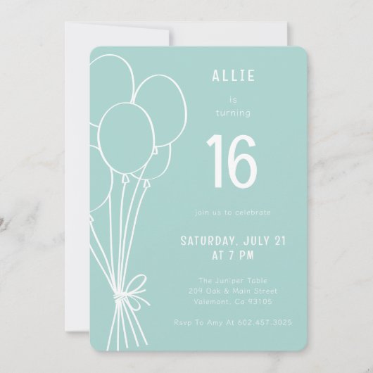 Hand getrokken verjaardag ballon elke leeftijd Aqu Kaart (Voorkant)