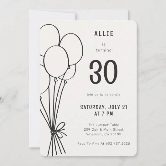 Hand getrokken verjaardag ballon elke leeftijd zwa kaart (Voorkant)