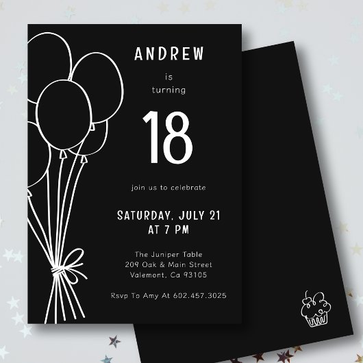 Hand getrokken verjaardag ballon zwart en witte jo kaart