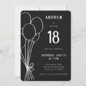 Hand getrokken verjaardag ballon zwart en witte jo kaart (Voorkant)
