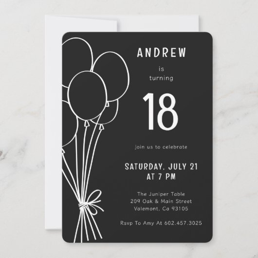 Hand getrokken verjaardag ballon zwart en witte jo kaart (Voorkant)