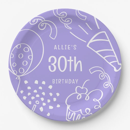 Hand getrokken verjaardag Schattige elke leeftijd Papieren Bordje (Voorkant)