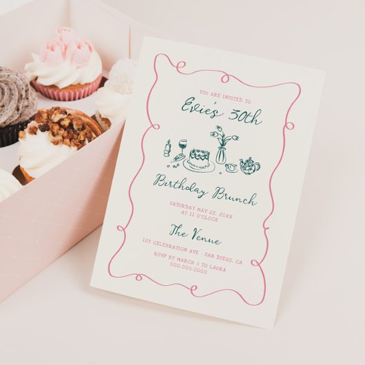 Hand getrokken verjaardagsbrunch Squiggle Lijst Kaart