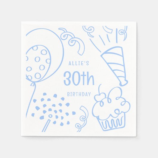 Hand getrokken verjaardagsfeestje elke leeftijd pa servet (Voorkant)