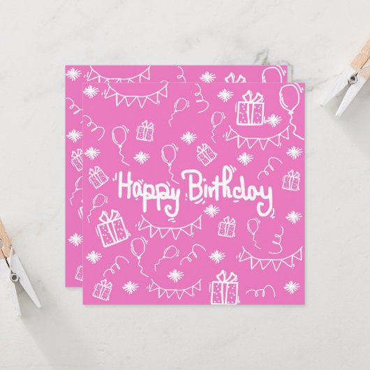 Hand getrokken verjaardagsuitnodigingskaart kaart (Voorkant / Achterkant in situ)