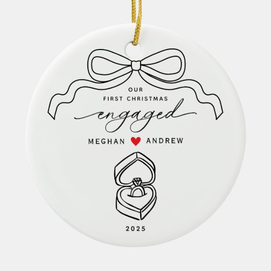 Hand getrokken verloofde kerst keramisch ornament (Voorkant)