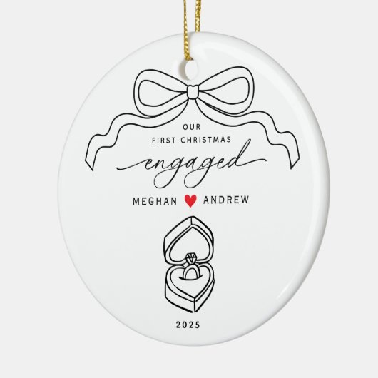 Hand getrokken verloofde kerst keramisch ornament (Links)