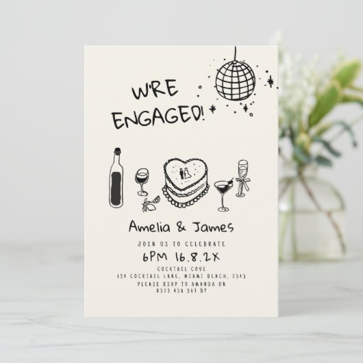 Hand getrokken verlovingsfeest bruiloft kaart (Staand voorkant)