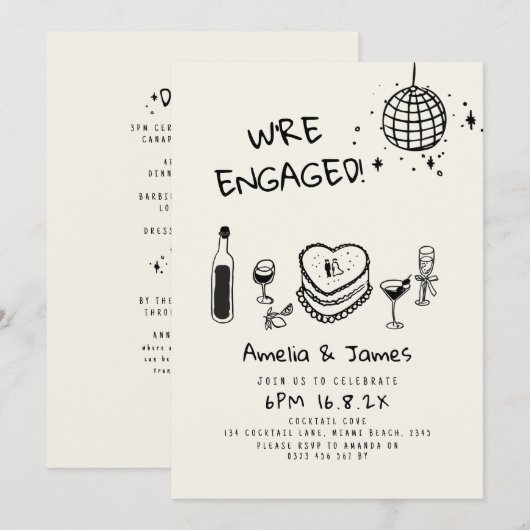 Hand getrokken verlovingsfeest bruiloft kaart (Voorkant / Achterkant)