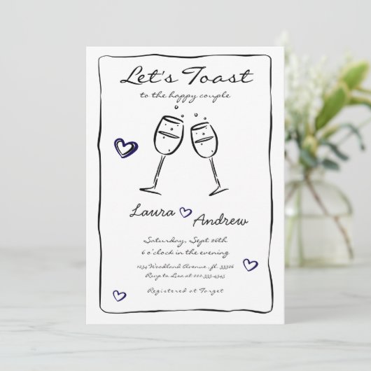 Hand getrokken verlovingsfeest uitnodiging (Staand voorkant)