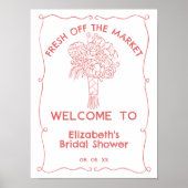 Hand getrokken verse uit de markt bloemen koraal w poster (Voorkant)