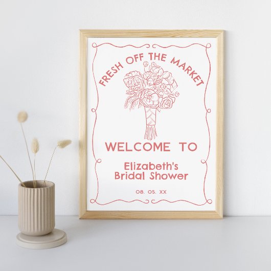 Hand getrokken verse uit de markt bloemen koraal w poster