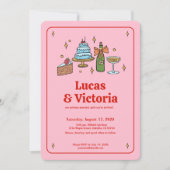 Hand getrokken vet rood en roze grillige bruiloft kaart (Voorkant)