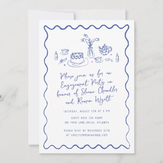 Hand getrokken voedsel en Drinken Doodles Verlovin Kaart (Voorkant)