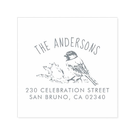 Hand getrokken vogel aangepaste familienaam retour  zelfinktende stempel (Design)