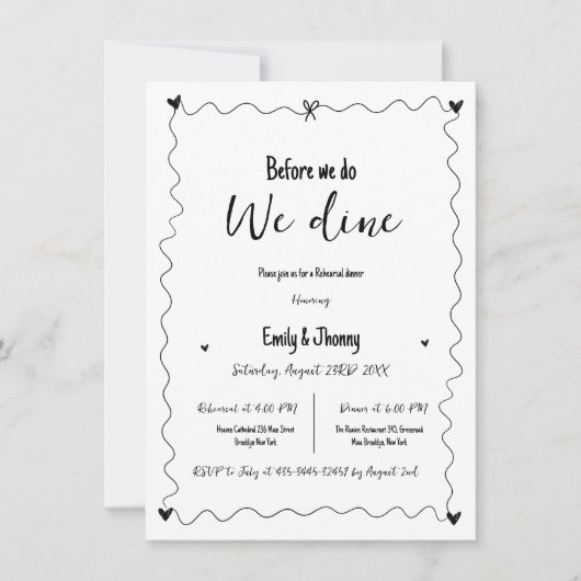 Hand getrokken voordat we gaan dineren repetitie d aankondiging (Voorkant)