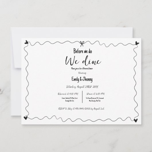 Hand getrokken voordat we gaan dineren repetitie d aankondiging (Voorkant)