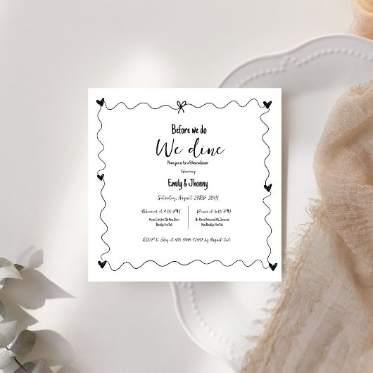 Hand getrokken voordat we gaan dineren repetitie d kaart