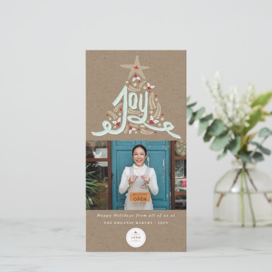 Hand getrokken vreugde kalligrafie gebladerte Foto Feestdagenkaart (Staand voorkant)